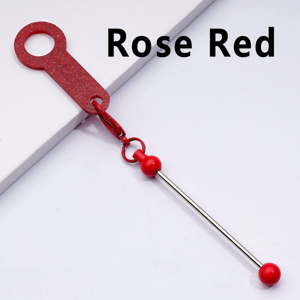 DIY Beadable Metal Bar for Keychain in Solid Color with Carabiner Hook Plastic Long Ring Hoop on Cup's Straw, 116MM