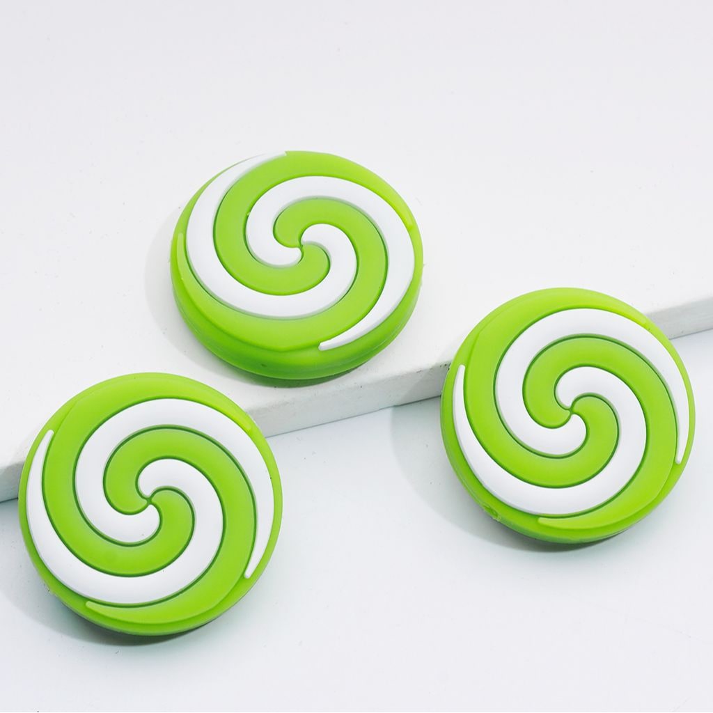 Multi-Color Swirls Stripes Lollipop Candy Round Flat Silicone Focal Beads