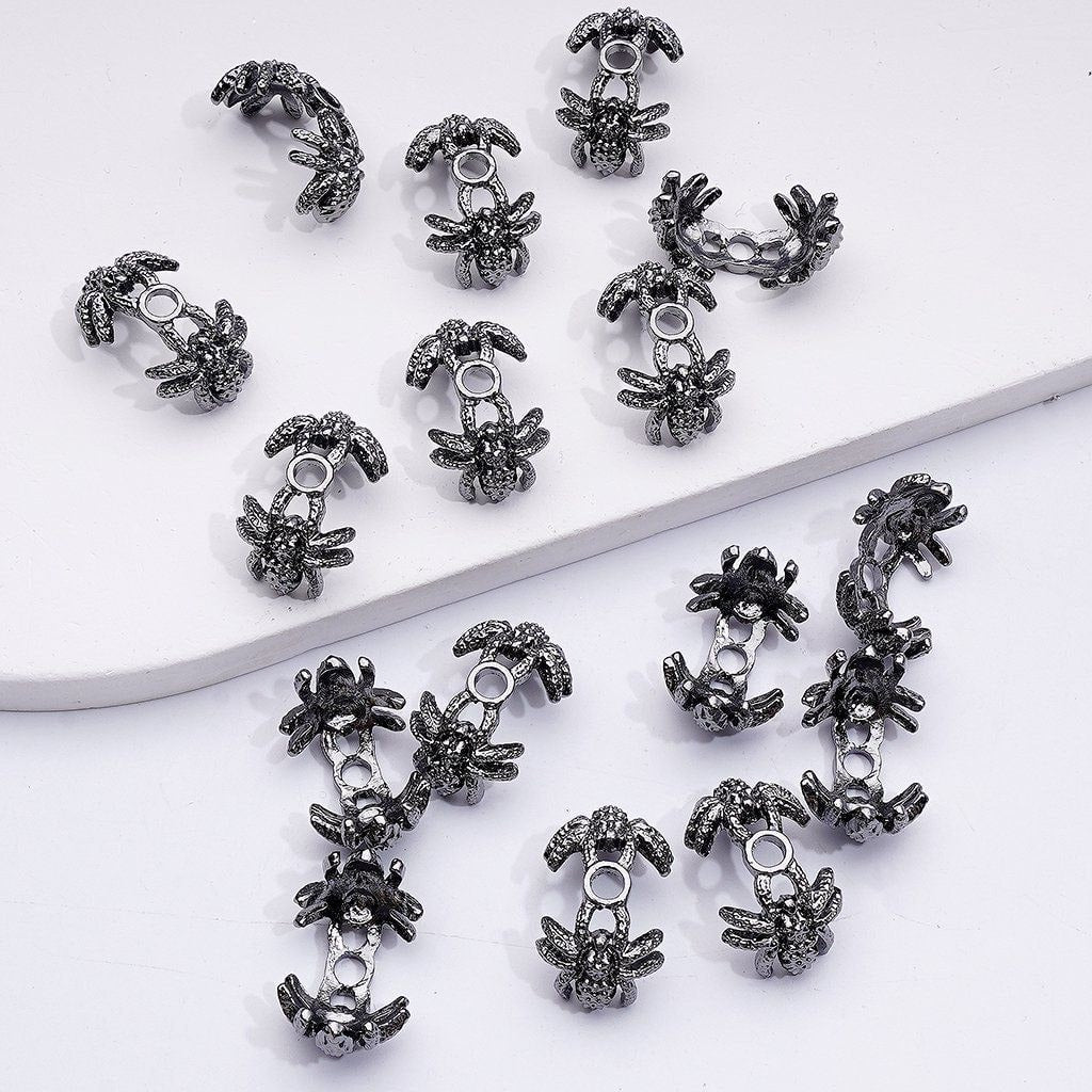 Fancy Silver Gold Gun Black Alloy Spider Halloween Bead Cage Cap (Fit for 16MM Beads)