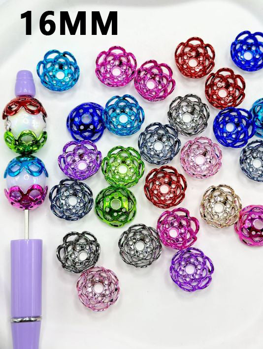 Acrylic Flower Bead Caps, Mix of Bead Cages in Solid Colors, Acrylic Material,16MM