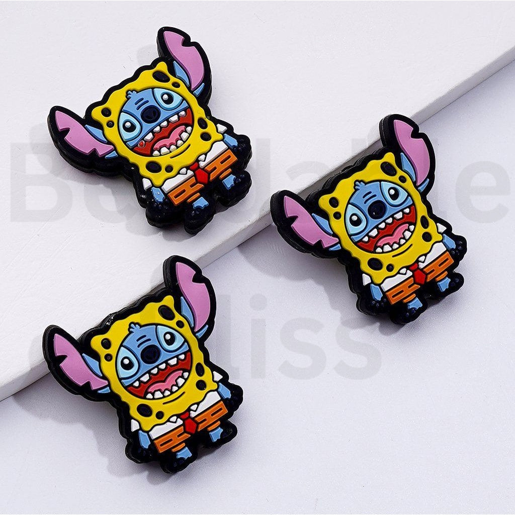 Cute Yellow Spongebo Squarepan Blue Stitc Disne Silicone Focal Beads