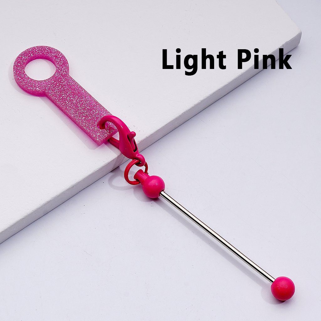 DIY Beadable Metal Bar for Keychain in Solid Color with Carabiner Hook Plastic Long Ring Hoop on Cup's Straw, 116MM