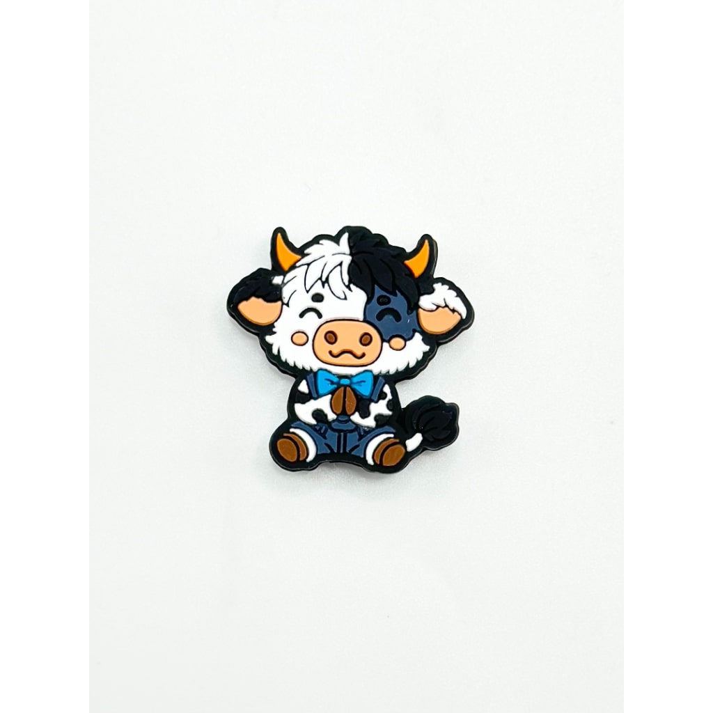 Little Cute Cow with Blue Bowtie Silicone Focal Beads