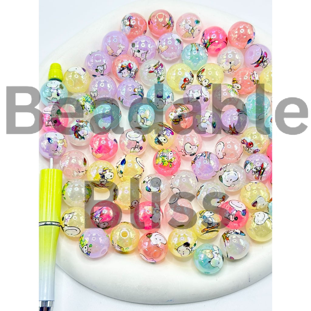Candy Colored Puppy Round Beagle Dog Acrylic Beads, 16mm