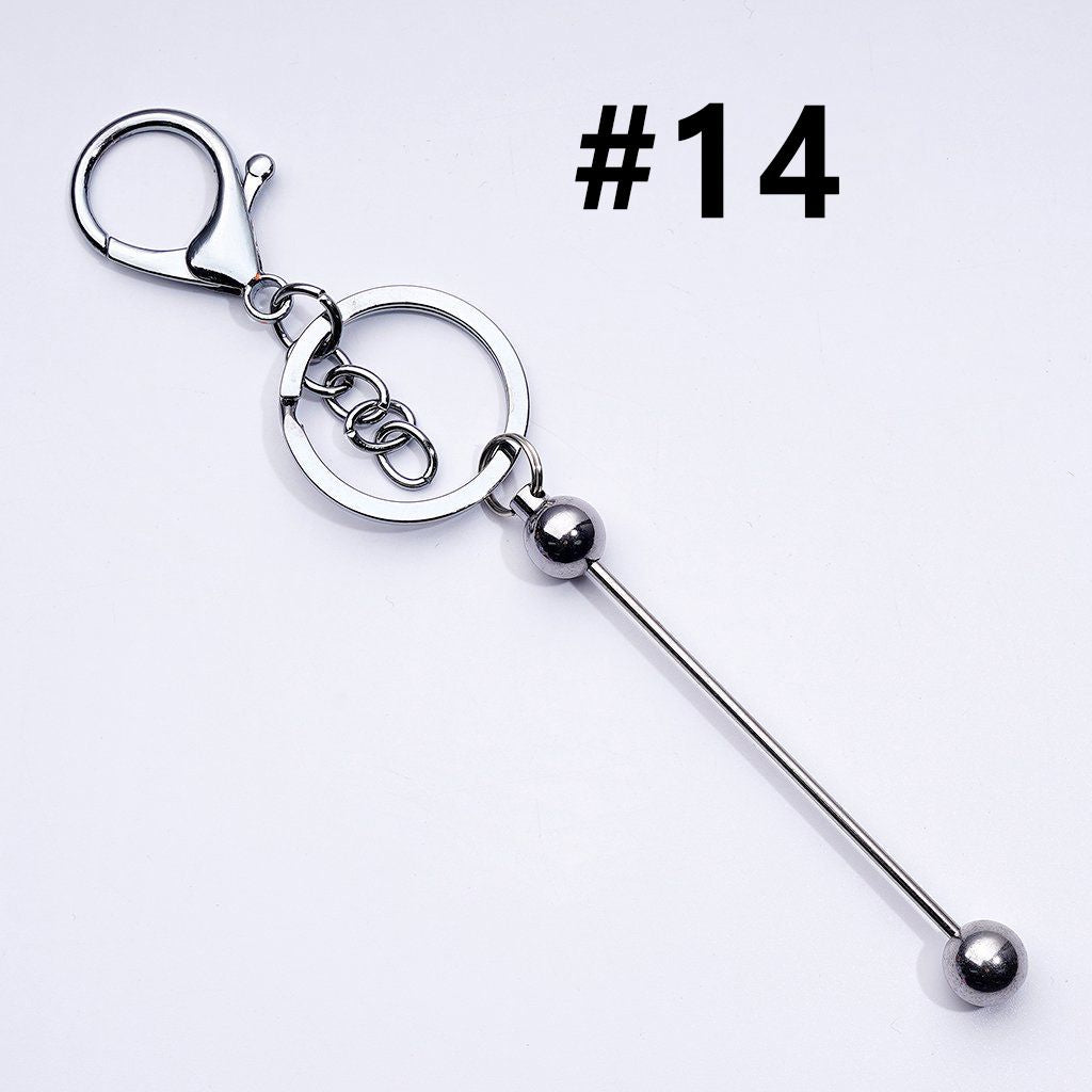 Classic Round Ball Style Beadable Metal Keychain with Bar and Lobster Clasp, Around 152MM Long (The Bottom Ball is Classic Round Ball Style)