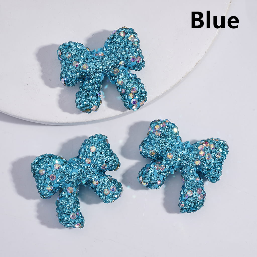 Multi-Color Cute Bowtie with AB Rhinestones Clay Beads, 24*26MM, Random Mix
