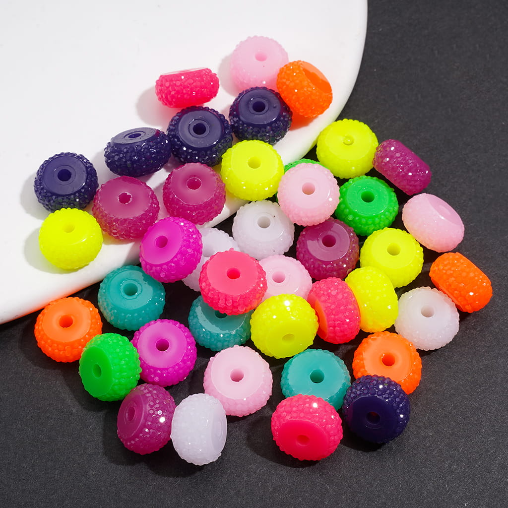 Neon Color Wheel Acrylic Beads with Sugar Spacer Texture on Side, Random Mix, 12MM