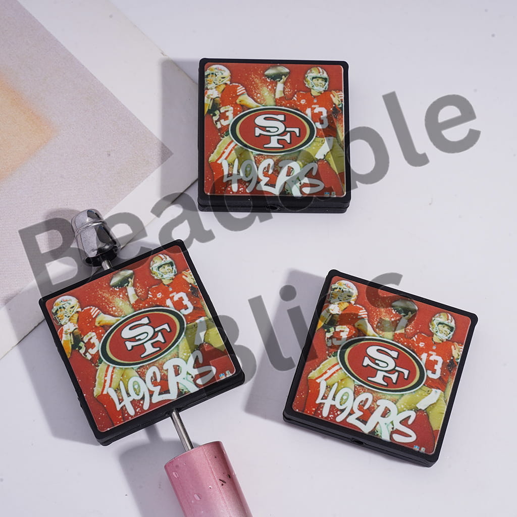 Silicone Focal Beads American Football SF Football Red, Flat Square Shape