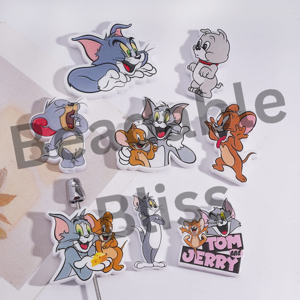Acrylic Beads Classic Animation Cat and Mouse Character Theme, Random Mix