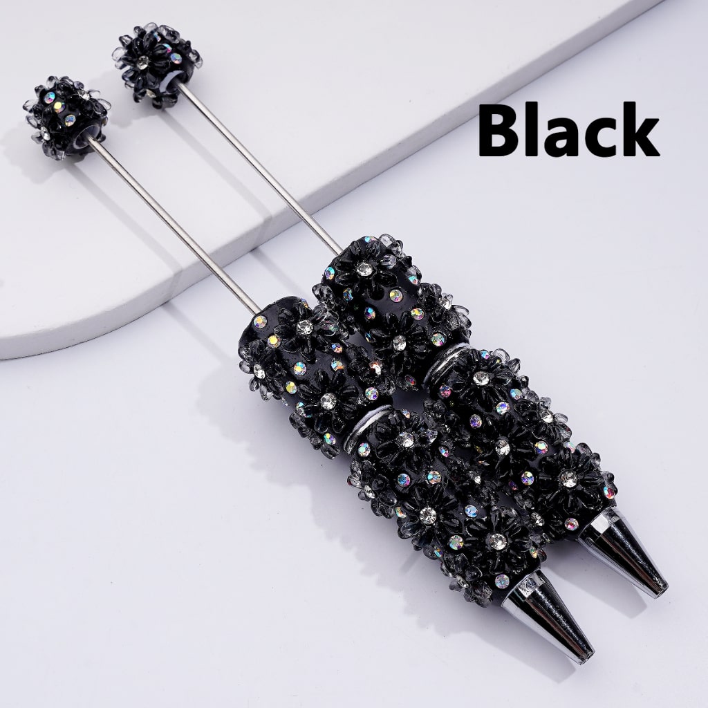 Multi-Color Beadable Clay Pens with AB Rhinestones Mini Cute Flowers Clear Rhinestones Inside