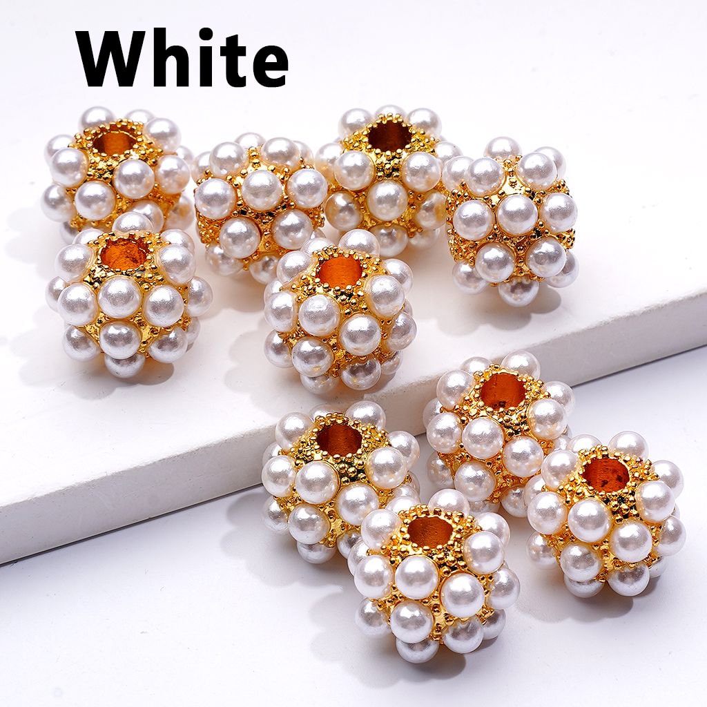 Silver & Gold Alloy Balls with Colorful Pearls Acrylic Beads, Random Mix, 16MM