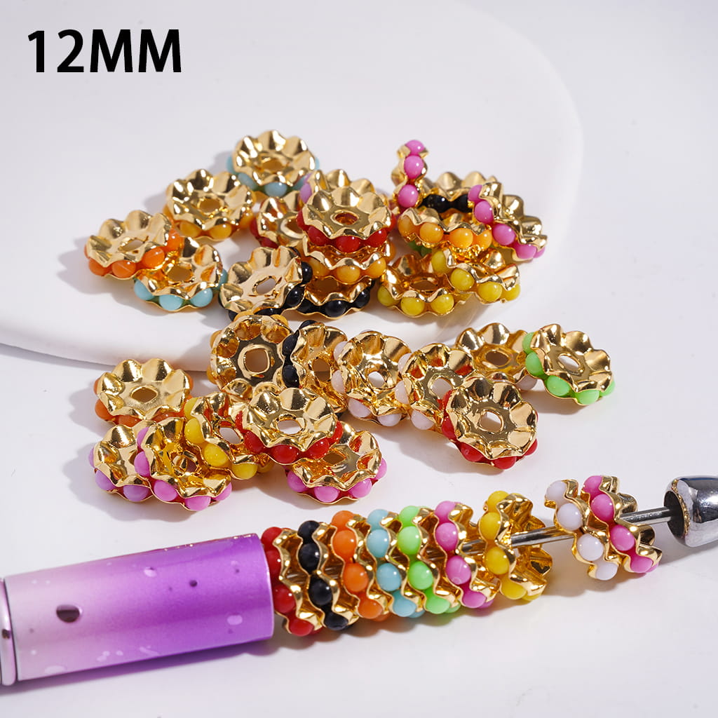 Gold Metal Wavy Shape Spacers with Mini Balls in Solid Color, 12MM, Large Size, Random Mix