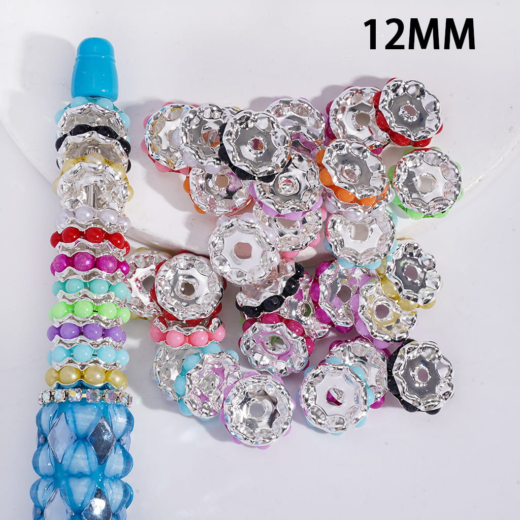 Alloy Spacer Beads Wavy Shape with Solid Macaron Color Mini Balls, 12MM, Large Size, Random Mix