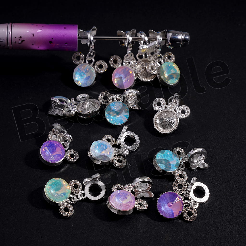 Silver Alloy Bail Beads with Butterfly, Charm Pendant Mouse Character Head with Rhinestones, Random Mix
