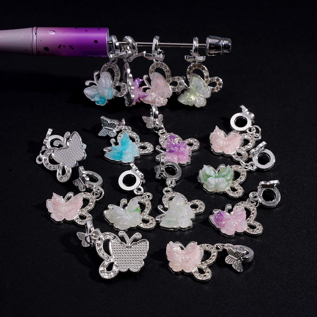 Silver Alloy Beads with Butterfly, Charm Pendant Shiny Butterfly with Gold Glitter and Clear Rhinestones, Random Mix