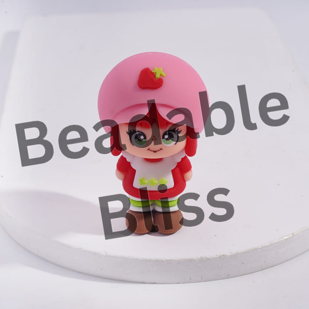 Soft PVC Rubber Figure Cute Berry Girl Character with Pink Hat