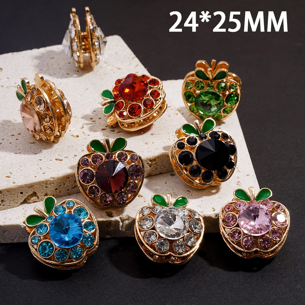 Gold Alloy Beads Exquisite Fancy Apple with Shiny Rhinestones, Multi-Color, 24×25MM, Random Mix