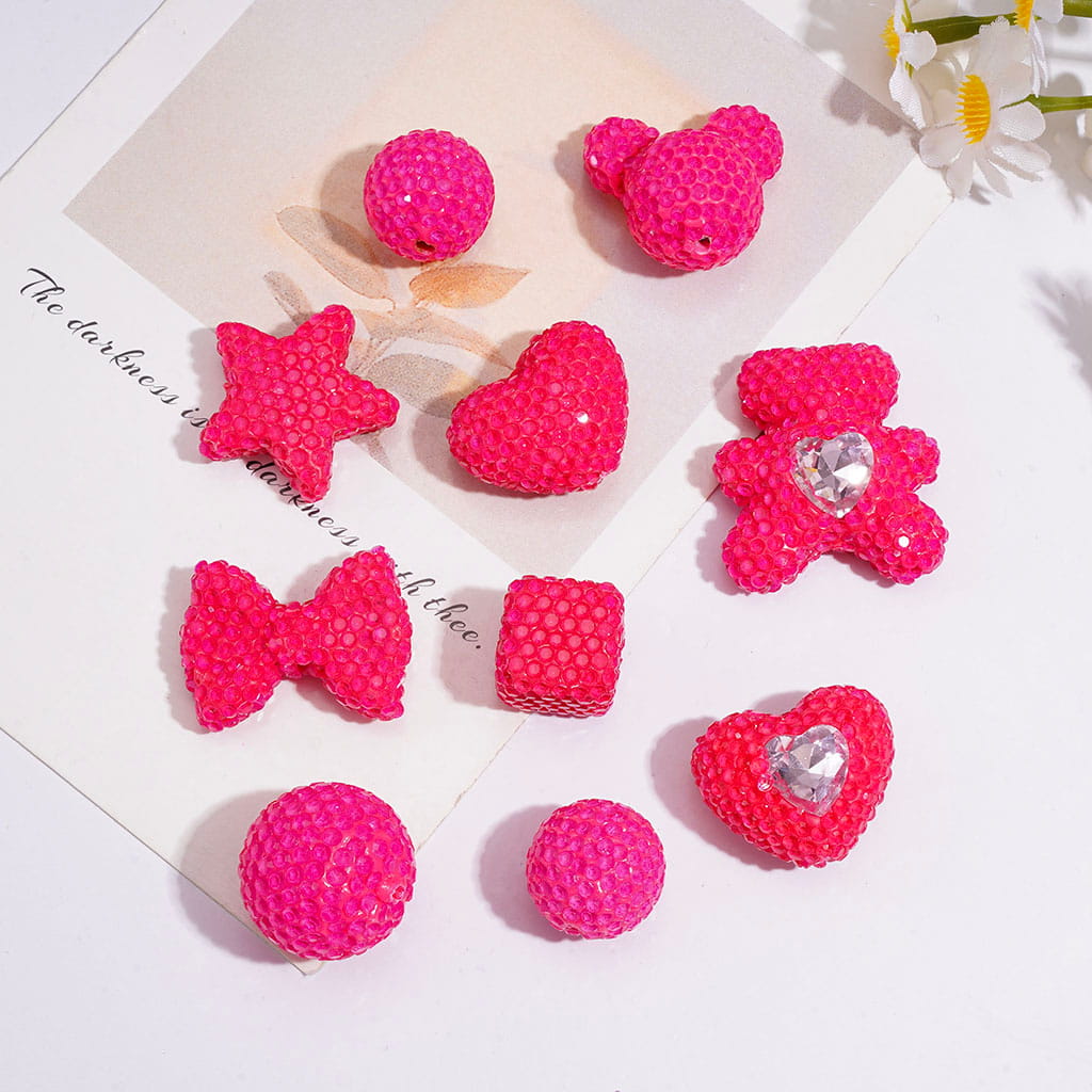 Clay Beads with Clear Rhinestones, Fluorescence Color Series, Various Shapes, Multi Colors