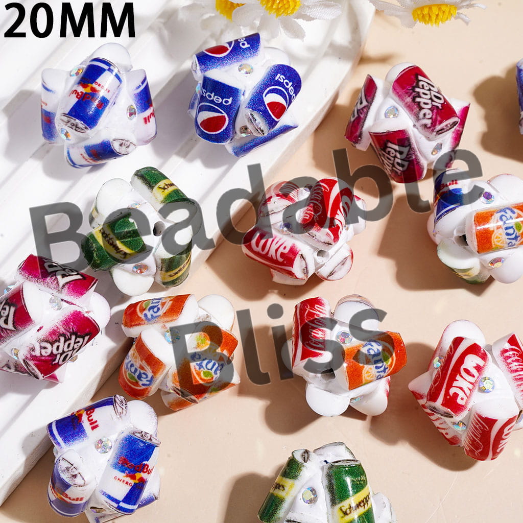 Canned Soda Drinks Series and AB Rhinestones Clay Beads, 20MM, Assorted Colors, Random Mix