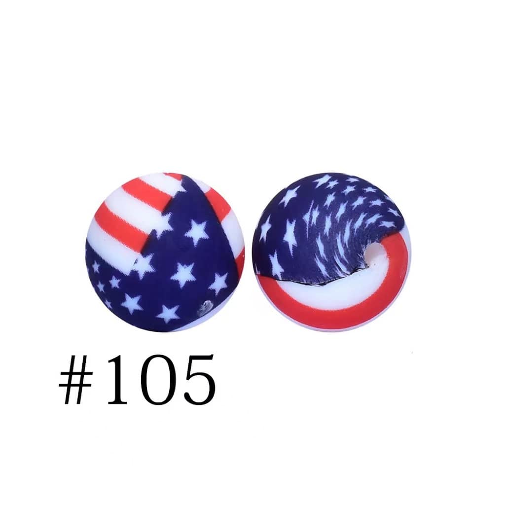 USA アメリカ国旗プリントシリコンビーズ番号 105