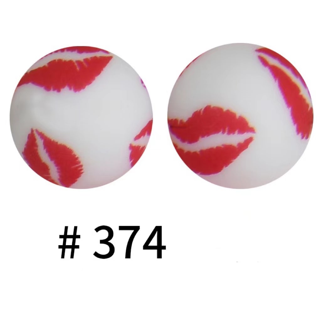 Lipstick Lips Printed Silicone Beads Number 374