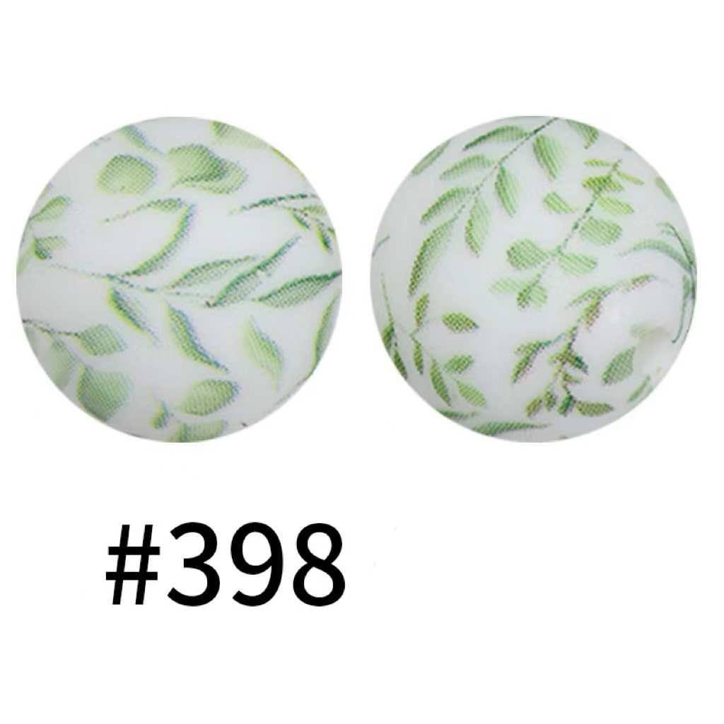 Plant Leaves Printed Silicone Beads Number 398