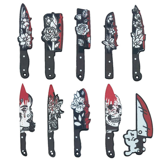 Halloween Plastic Horror Bloody Flower Skeleton Skull Head Prints Knife Dagger Jewelry Accessories
