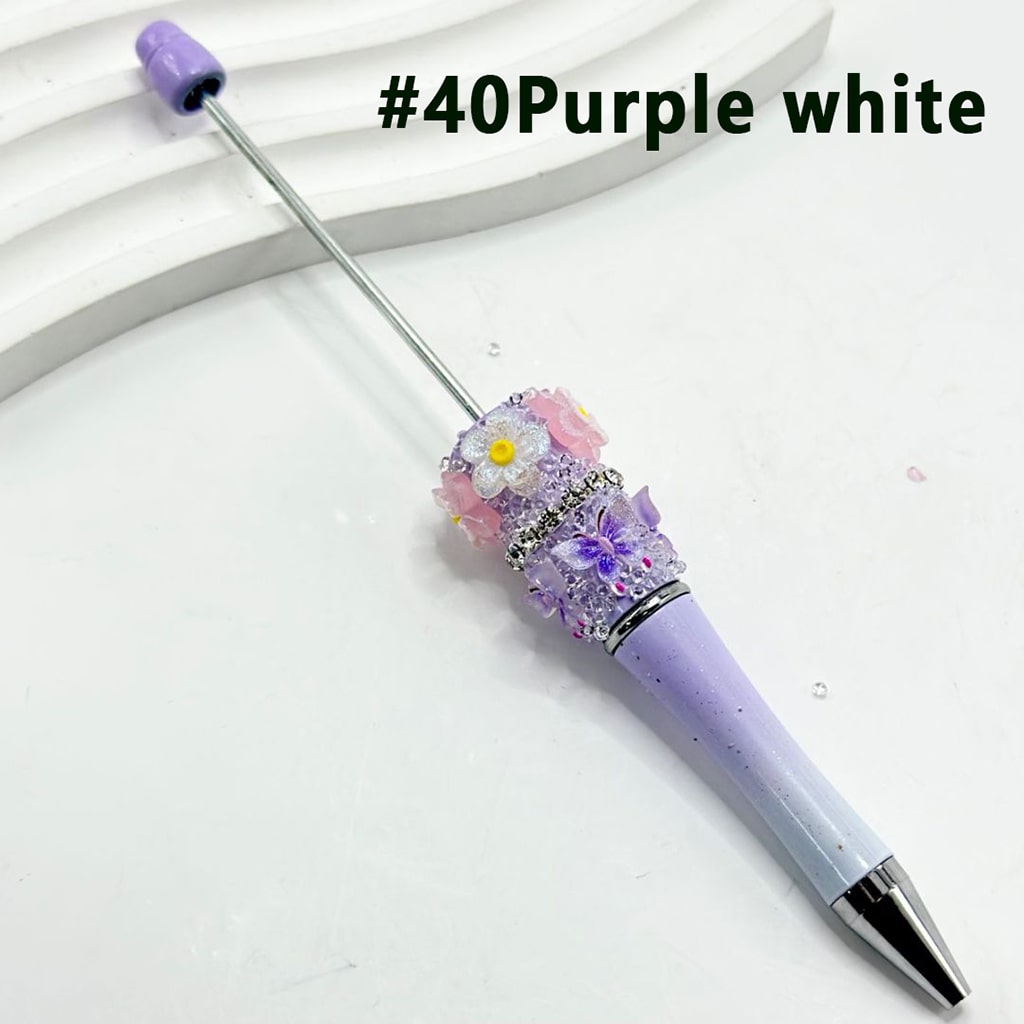 シュガーラップビーズペン（グラデーションカラー、樹脂製小花、蝶、透明ラインストーン付き）