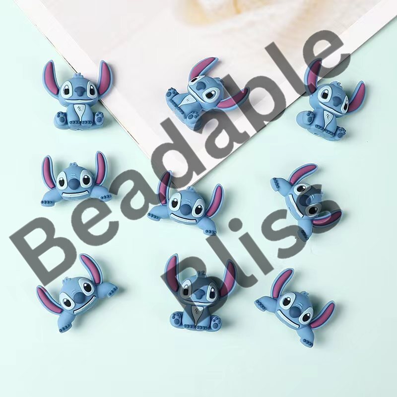 Silicone Focal Beads 3D Cute Blue Monster in Lying on Front and Sitting Down Gesture