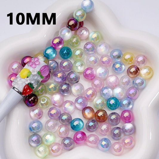 UV Coating Shiny Cat Eye Style Round Acrylic Beads, 10MM, Random Mix