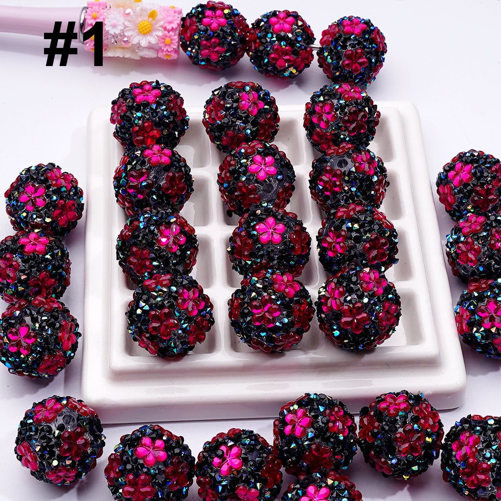 Cute Flowers Mini Shiny Cone Shape Rhinestones Clear Round Acrylic Beads, 20MM