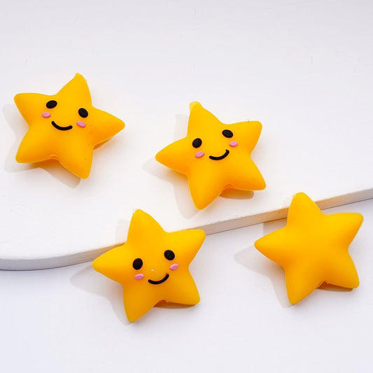 3D Cute Yellow Five-Pointed Star with Smile Face Silicone Focal Beads