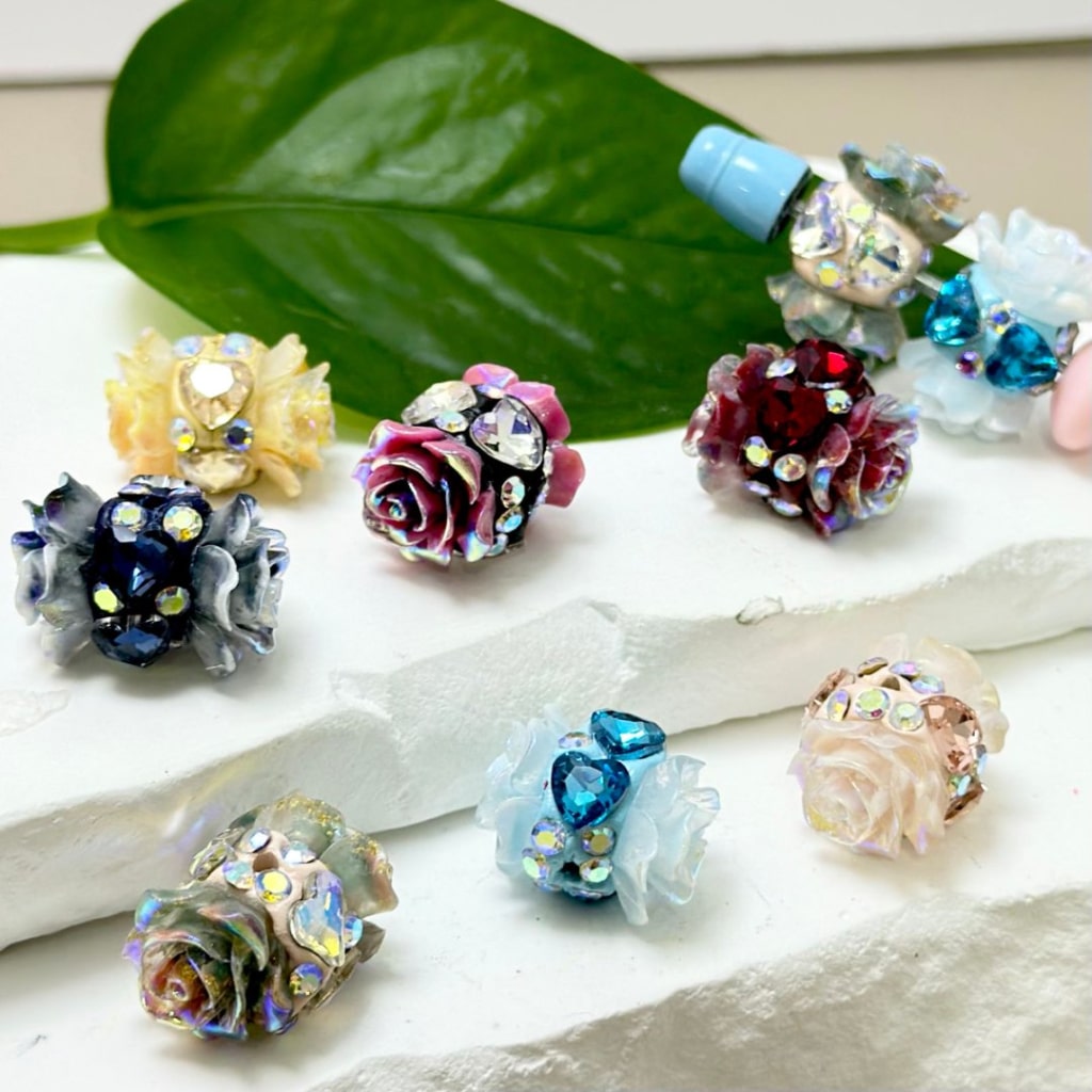 Bling Bling Shiny Flowers with AB Rhinestones Clear Heart Diamond Clay Beads, Around 18*15MM, Random Mix