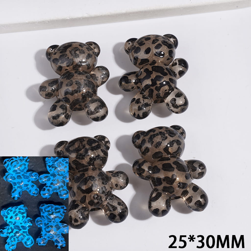 Luminous Bear with Leopard Print and Glitter Acrylic Beads, 25*30MM