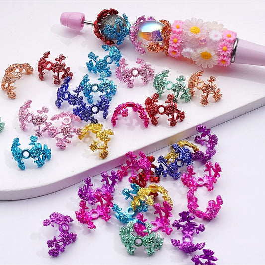 Multi-Color Alloy Metal Flower Bead Cage Cap, 16MM, Random Mix