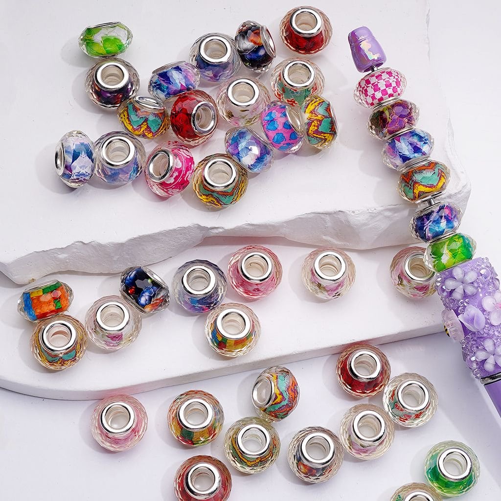 Multi-Color Different Designs Inside Clear Wheel Abacus Acrylic Beads, 14MM, Random Mix