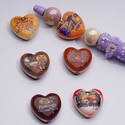 Halloween Series Heart Shape Acrylic Beads, 25*24MM, Random Mix