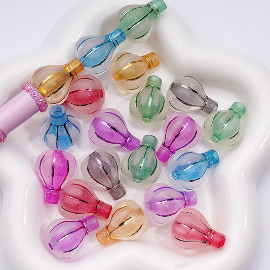 Multi-Color Shiny Stripes Coated Clear Hot Balloon Shape Acrylic Beads, Around 24*19MM, Random Mix