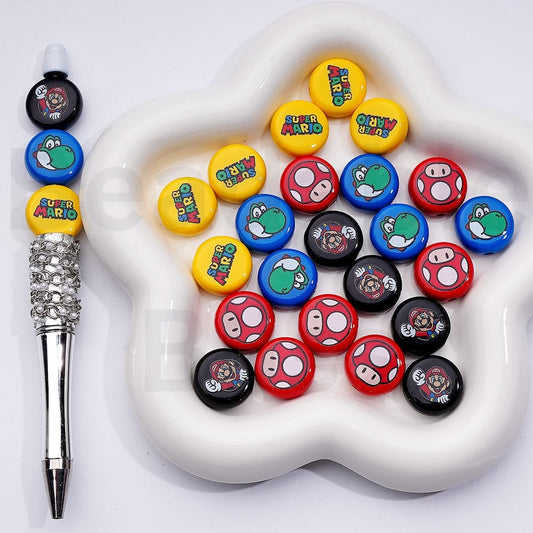 Cute Supe Mari Series Flat Round Acrylic Beads, 18MM