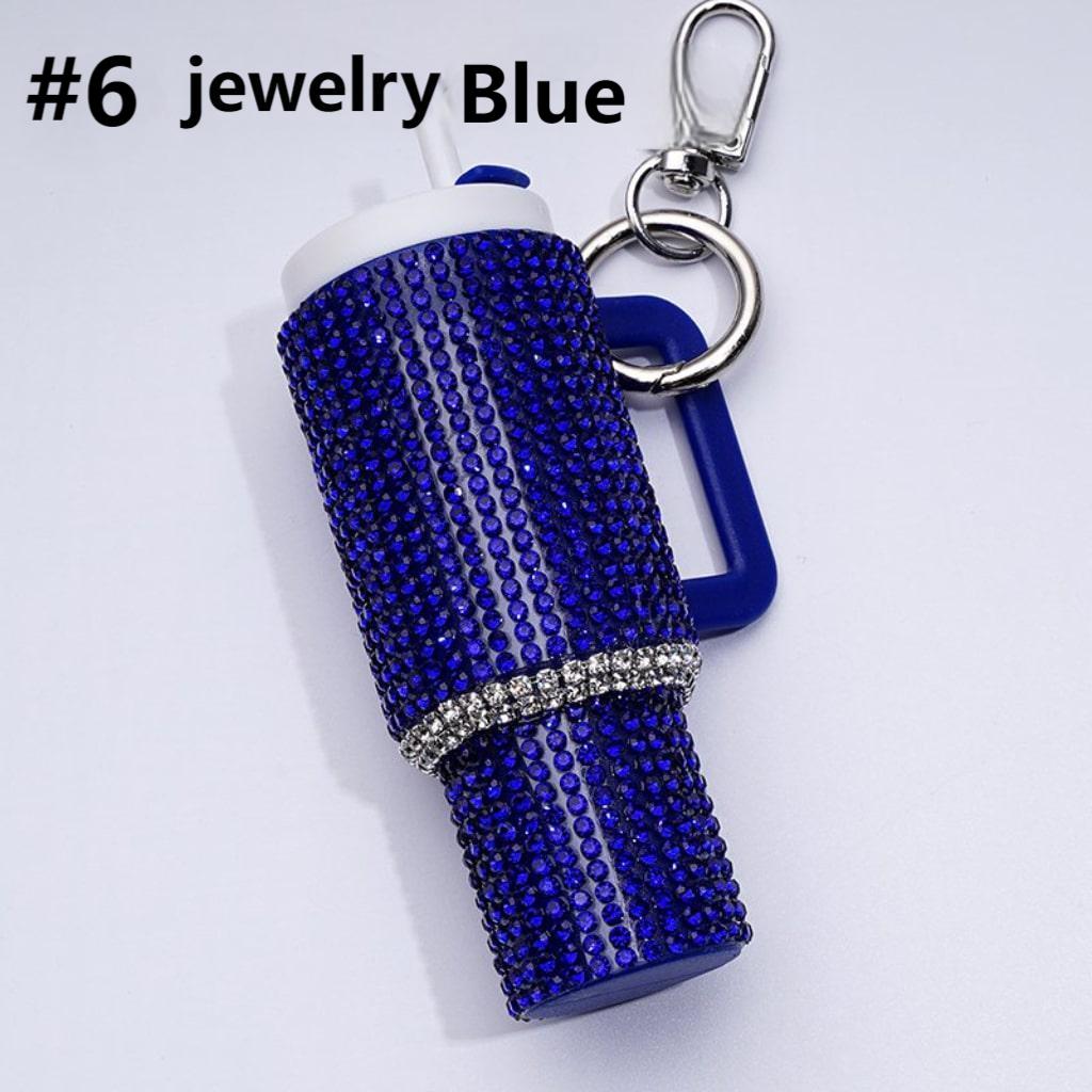 Bling Bling Colorful Rhinestones Mini Tumbler Chapstick Holder, Stanley Keychain Chapstick Holder, Size 10*5*3cm