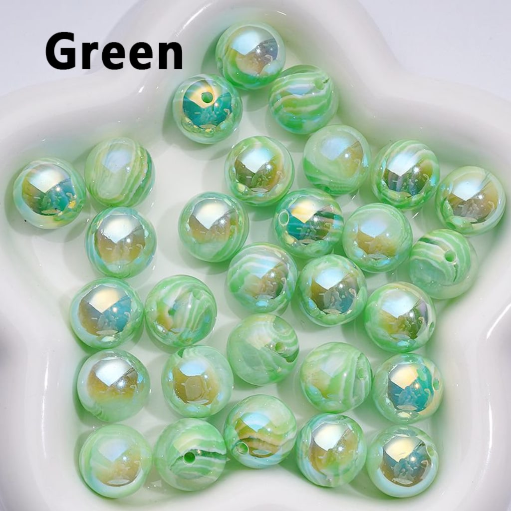 UV Coating Shiny Colorful Art Stripes Round Acrylic Beads, 16MM