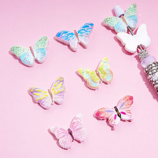Colorful Shiny Butterflies Acrylic Beads, Around 28*22MM, Random Mix