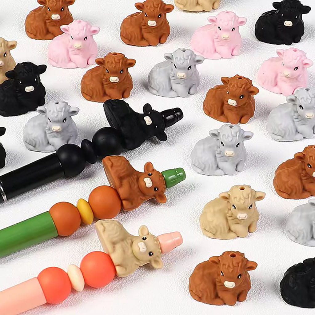 Silicone Focal Beads Cattle Calf in Various Colors