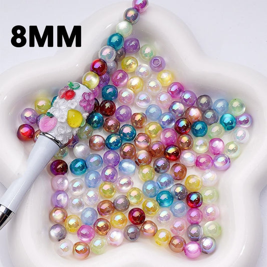 UV Coating Shiny Cat Eye Style Round Acrylic Beads, 8MM, Random Mix