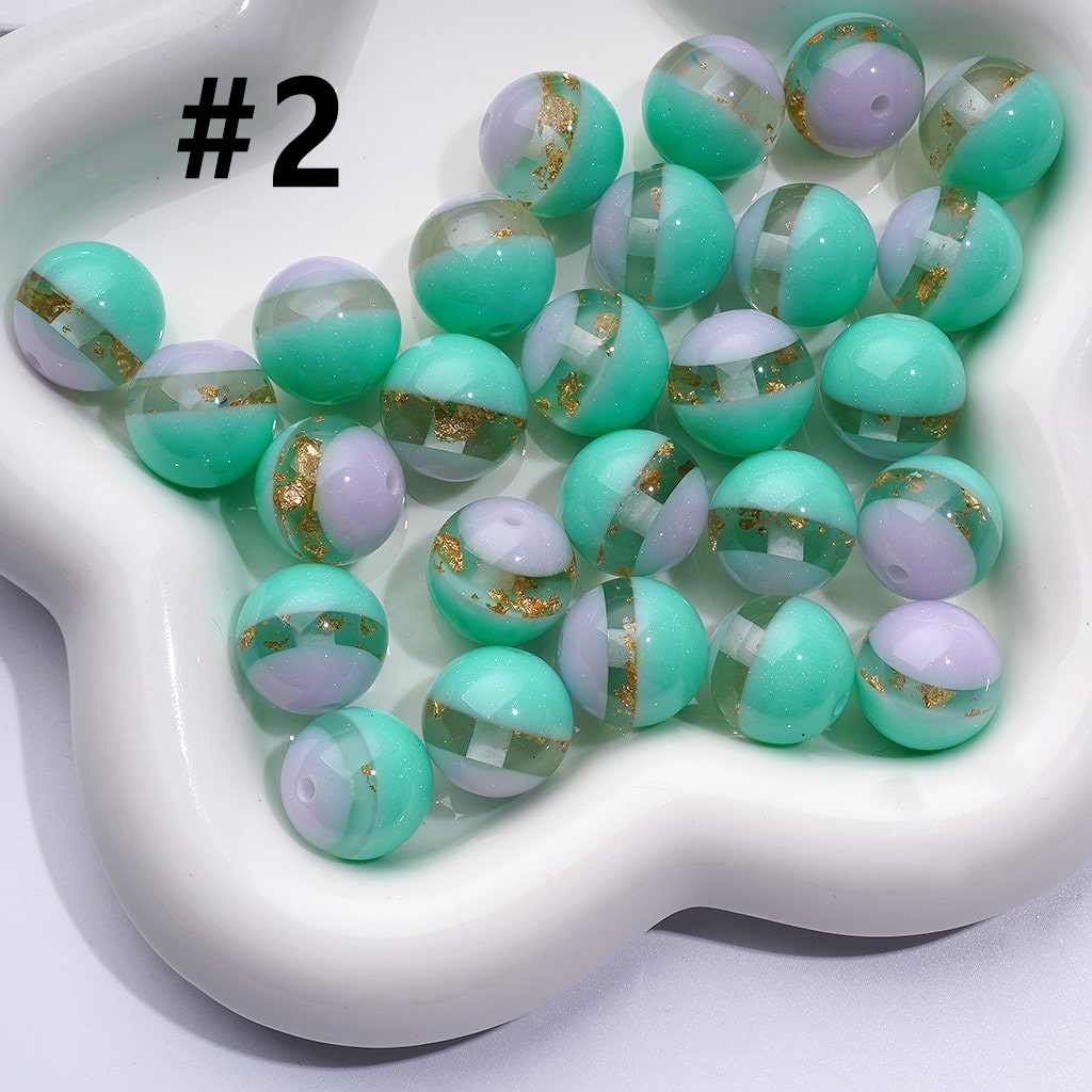 Glitter Cat Eye Double Color Round Acrylic Beads Mini Gold Foil Paper Inside, 16MM