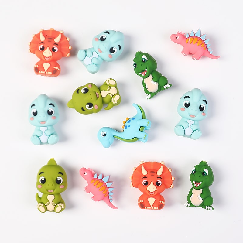 Silicone Focal Beads 3D Cute Baby Dinosaur Series in Assorted Colors