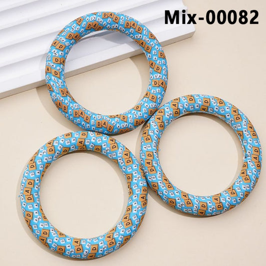Dad Father Blue Printed  Silicone Ring Frame Bead Circle Round Soft Car Hanger Charm Loop 65mm