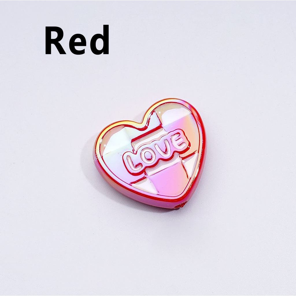 UV Coating Multi-Color Shiny Hearts with Love Acrylic Beads, Around 26*23MM