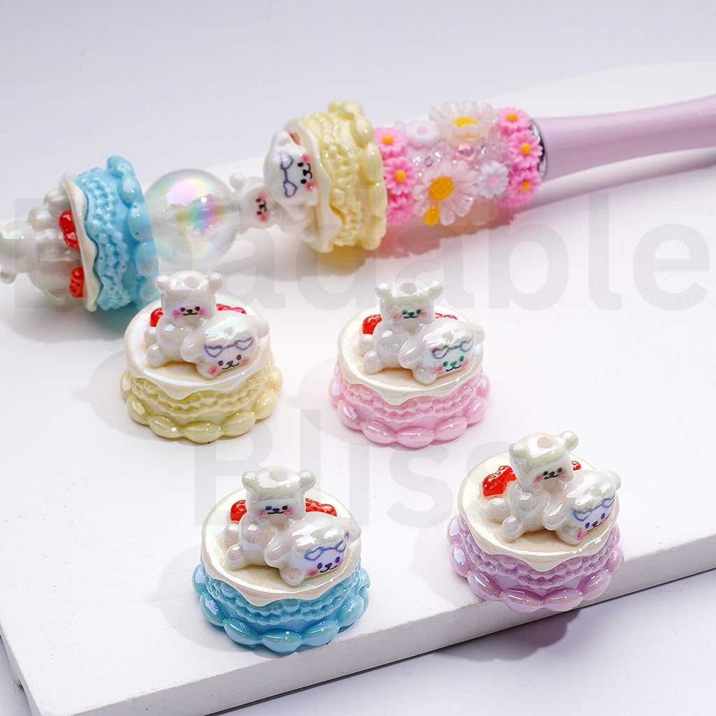 Cute Vivid Sanri Cinnamorol Birthday Cake Acrylic Beads, Around 22*24MM, Random Mix