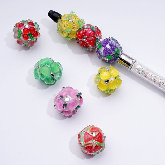 Cute Fruits Grapes Peaches Lemons Pineapples Cherries Strawberries Green Apples Watermelons Acrylic Beads, Around 22MM